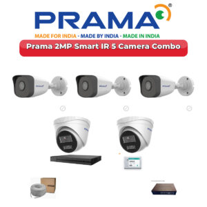 Prama 5 Camera 2MP IP CCTV Combo Kit | Smart IR | 8CH NVR | 500GB HDD