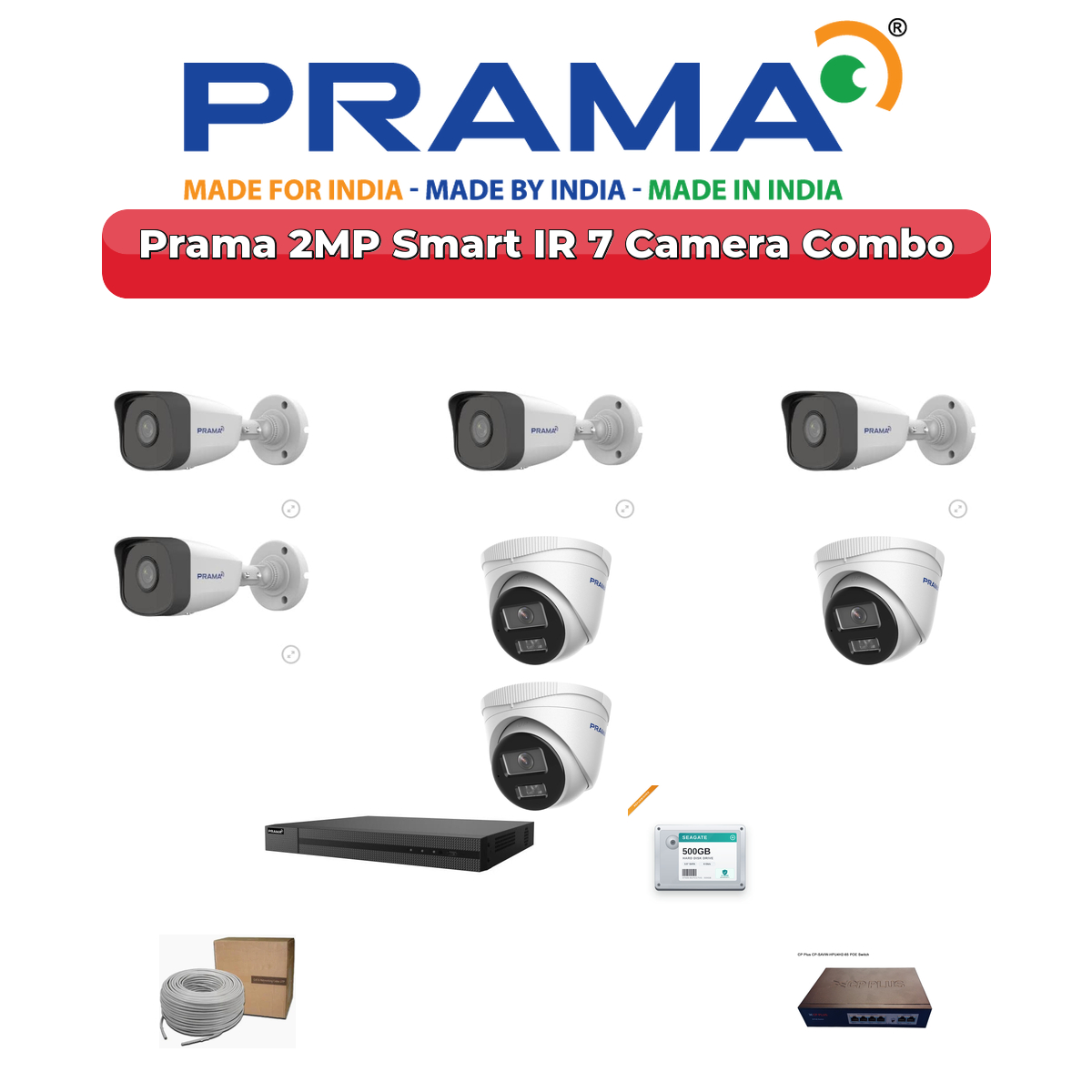 Prama 7 Camera 2MP IP CCTV Combo Kit | Smart IR | 8CH NVR | 1TB HDD 1 Prama 7 Camera 2MP IP CCTV Combo Kit | Smart IR | 8CH NVR | 1TB HDD