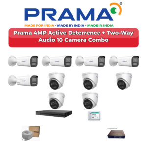 Prama 10 Camera 4MP IP CCTV Combo Kit | Active Deterrence + Two-Way Audio | 16CH NVR | 2TB HDD