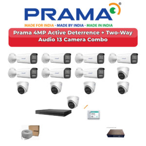 Prama 13 Camera 4MP IP CCTV Combo Kit | Active Deterrence + Two-Way Audio | 16CH NVR | 4TB HDD