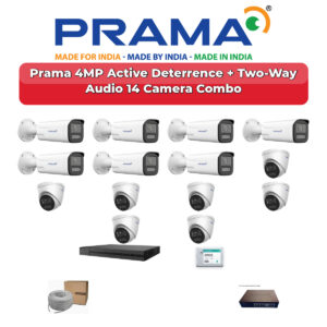 Prama 14 Camera 4MP IP CCTV Combo Kit | Active Deterrence + Two-Way Audio | 16CH NVR | 4TB HDD