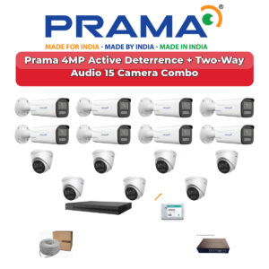 Prama 15 Camera 4MP IP CCTV Combo Kit | Active Deterrence + Two-Way Audio | 16CH NVR | 4TB HDD