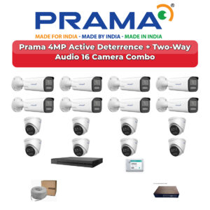 Prama 16 Camera 4MP IP CCTV Combo Kit | Active Deterrence + Two-Way Audio | 16CH NVR | 4TB HDD
