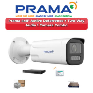 Prama 1 Camera 4MP IP CCTV Combo Kit | Active Deterrence + Two-Way Audio | 4CH NVR | 500GB HDD