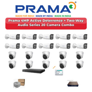 Prama 20 Camera 4MP IP CCTV Combo Kit | Active Deterrence + Two-Way Audio | 32CH NVR | 1×4TB + 1×2TB HDD