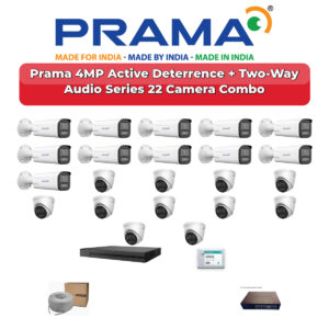 Prama 22 Camera 4MP IP CCTV Combo Kit | Active Deterrence + Two-Way Audio | 32CH NVR | 2×4TB HDD