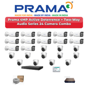 Prama 24 Camera 4MP IP CCTV Combo Kit | Active Deterrence + Two-Way Audio | 32CH NVR | 2×4TB HDD