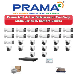 Prama 26 Camera 4MP IP CCTV Combo Kit | Active Deterrence + Two-Way Audio | 32CH NVR | 1×4TB + 1×6TB HDD