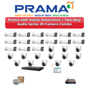 Prama 29 Camera 4MP IP CCTV Combo Kit | Active Deterrence + Two-Way Audio | 32CH NVR | 2×6TB HDD