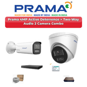Prama 2 Camera 4MP IP CCTV Combo Kit | Active Deterrence + Two-Way Audio | 4CH NVR | 500GB HDD