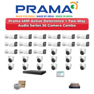 Prama 30 Camera 4MP IP CCTV Combo Kit | Active Deterrence + Two-Way Audio | 32CH NVR | 2×6TB HDD