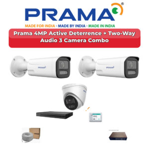 Prama 3 Camera 4MP IP CCTV Combo Kit | Active Deterrence + Two-Way Audio | 4CH NVR | 500GB HDD