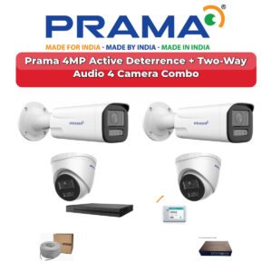 Prama 4 Camera 4MP IP CCTV Combo Kit | Active Deterrence + Two-Way Audio | 4CH NVR | 500GB HDD