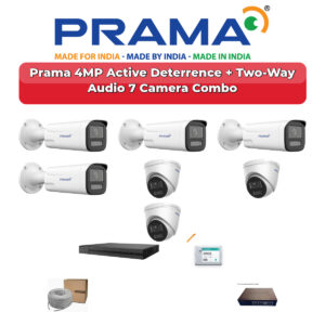 Prama 7 Camera 4MP IP CCTV Combo Kit | Active Deterrence + Two-Way Audio | 8CH NVR | 1TB HDD