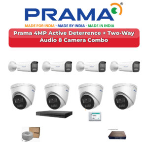 Prama 8 Camera 4MP IP CCTV Combo Kit | Active Deterrence + Two-Way Audio | 8CH NVR | 1TB HDD