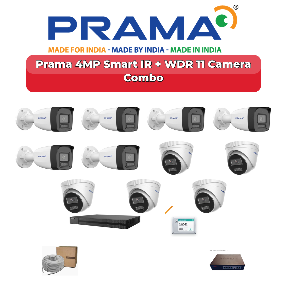 Prama 11 Camera 4MP IP CCTV Combo Kit | Smart IR + WDR | 16CH NVR | 2TB HDD 1 Prama 11 Camera 4MP IP CCTV Combo Kit | Smart IR + WDR | 16CH NVR | 2TB HDD