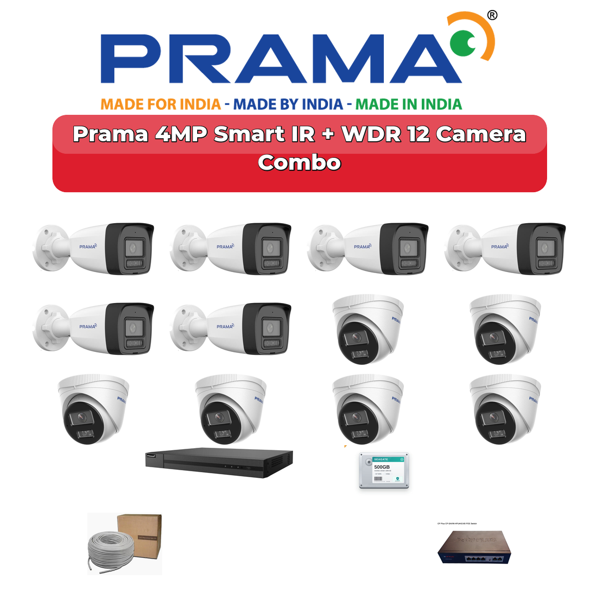 Prama 12 Camera 4MP IP CCTV Combo Kit | Smart IR + WDR | 16CH NVR | 2TB HDD 1 Prama 12 Camera 4MP IP CCTV Combo Kit | Smart IR + WDR | 16CH NVR | 2TB HDD