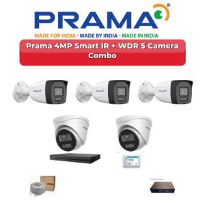Prama 5 Camera 4MP IP CCTV Combo Kit | Smart IR + WDR | 8CH NVR | 500GB HDD