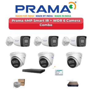 Prama 6 Camera 4MP IP CCTV Combo Kit | Smart IR + WDR | 8CH NVR | 500GB HDD