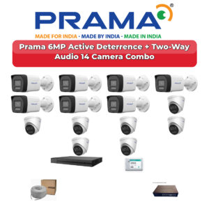 Prama 14 Camera 6MP IP CCTV Combo Kit | Active Deterrence + Two-Way Audio | 16CH NVR | 4TB HDD
