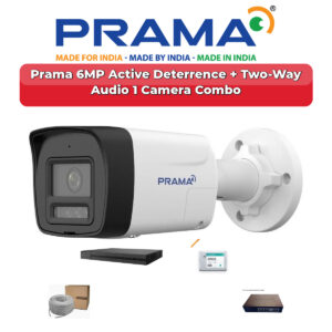 Prama 1 Camera 6MP IP CCTV Combo Kit | Active Deterrence + Two-Way Audio | 4CH NVR | 500GB HDD