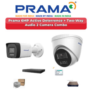 Prama 2 Camera 6MP IP CCTV Combo Kit | Active Deterrence + Two-Way Audio | 4CH NVR | 500GB HDD