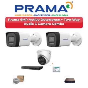 Prama 3 Camera 6MP IP CCTV Combo Kit | Active Deterrence + Two-Way Audio | 4CH NVR | 500GB HDD