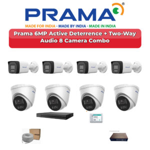 Prama 8 Camera 6MP IP CCTV Combo Kit | Active Deterrence + Two-Way Audio | 8CH NVR | 1TB HDD