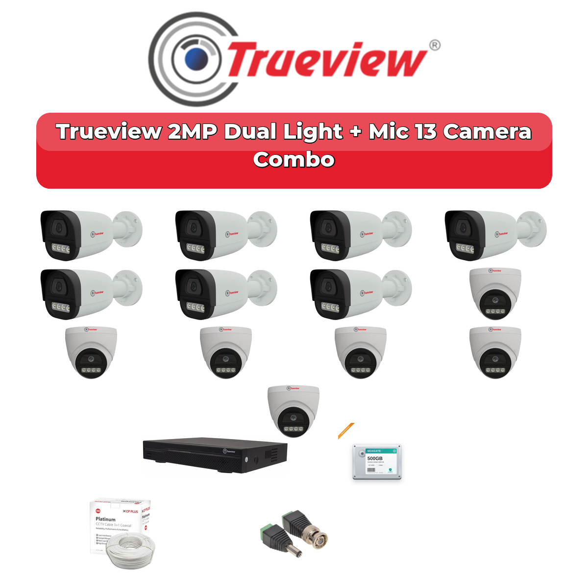 Trueview 13 Camera 2MP HD CCTV Combo Kit | Dual Light + Mic | 16CH XVR / DVR | 4TB HDD 1 Trueview 13 Camera 2MP HD CCTV Combo Kit | Dual Light + Mic | 16CH XVR / DVR | 4TB HDD