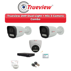 Trueview 3 Camera 2MP HD CCTV Combo Kit | Dual Light + Mic | 4CH XVR / DVR | 500GB HDD