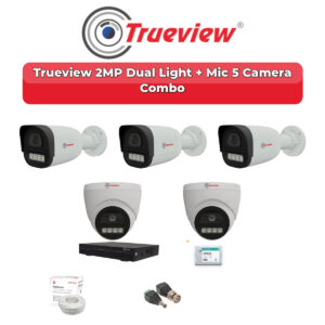 Trueview 5 Camera 2MP HD CCTV Combo Kit | Dual Light + Mic | 8CH XVR / DVR | 500GB HDD