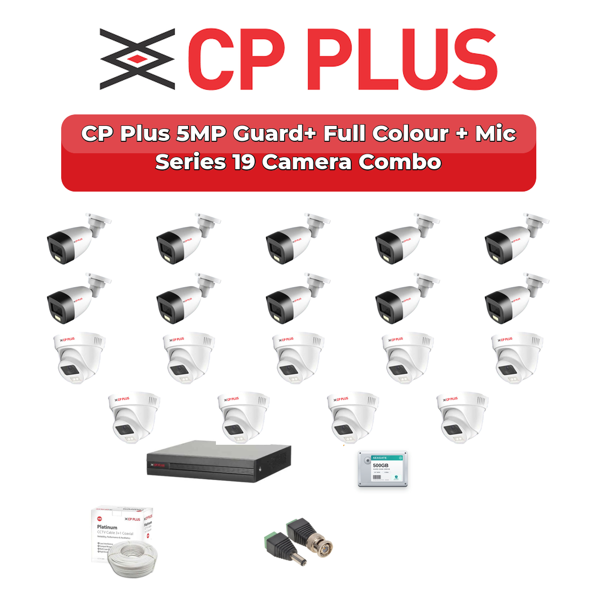 CP Plus 19 Camera 5MP HD CCTV Combo Kit | Guard+ Full Colour + Mic | 32CH XVR / DVR | 1ร4TB + 1ร2TB HDD 1 CP Plus 19 Camera 5MP HD CCTV Combo Kit | Guard+ Full Colour + Mic | 32CH XVR / DVR | 1ร4TB + 1ร2TB HDD