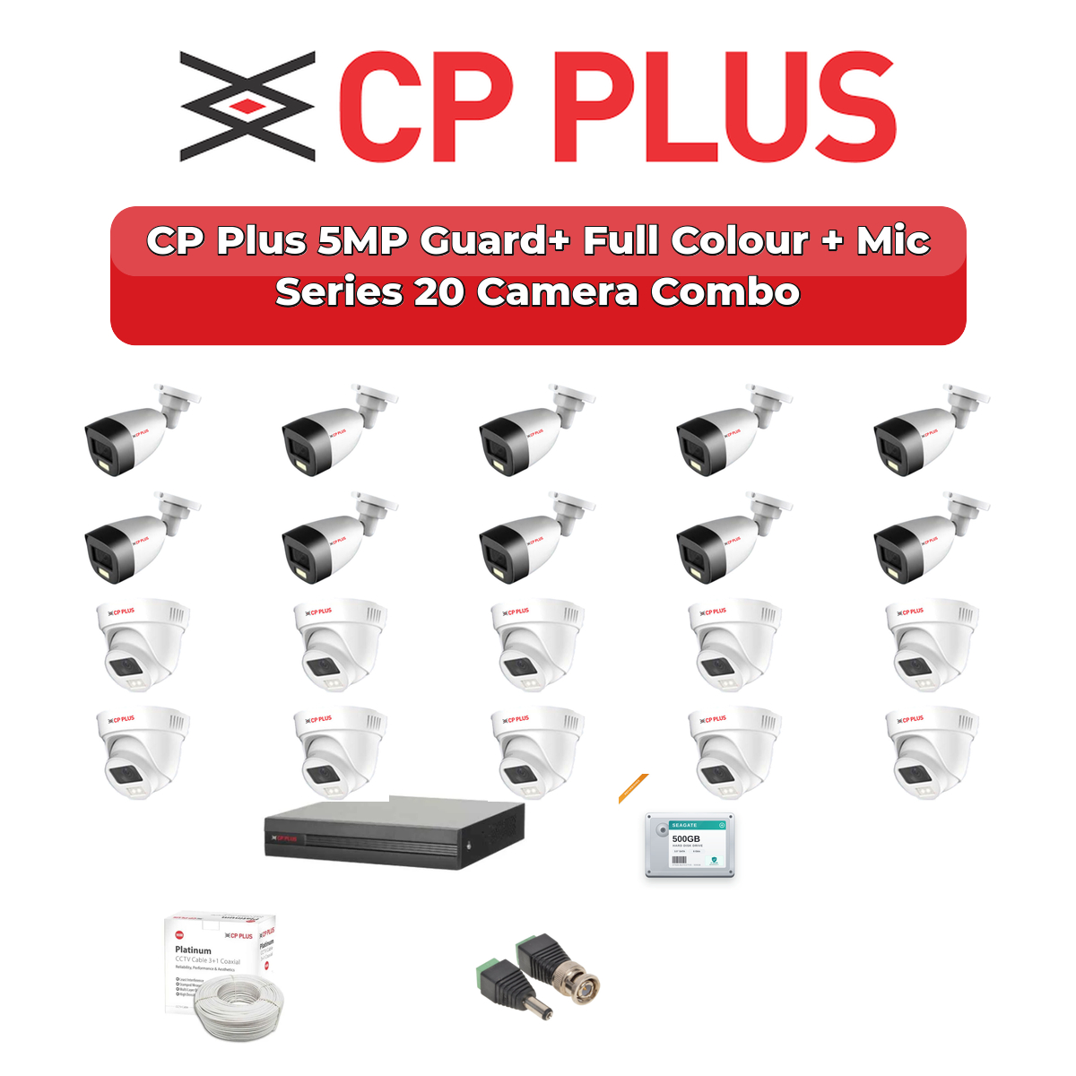 CP Plus 20 Camera 5MP HD CCTV Combo Kit | Guard+ Full Colour + Mic | 32CH XVR / DVR | 1ร4TB + 1ร2TB HDD 1 CP Plus 20 Camera 5MP HD CCTV Combo Kit | Guard+ Full Colour + Mic | 32CH XVR / DVR | 1ร4TB + 1ร2TB HDD