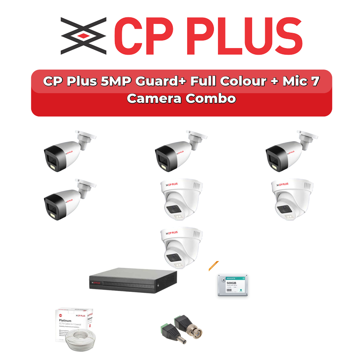 CP Plus 7 Camera 5MP HD CCTV Combo Kit | Guard+ Full Colour + Mic | 8CH XVR / DVR | 1TB HDD 1 CP Plus 7 Camera 5MP HD CCTV Combo Kit | Guard+ Full Colour + Mic | 8CH XVR / DVR | 1TB HDD