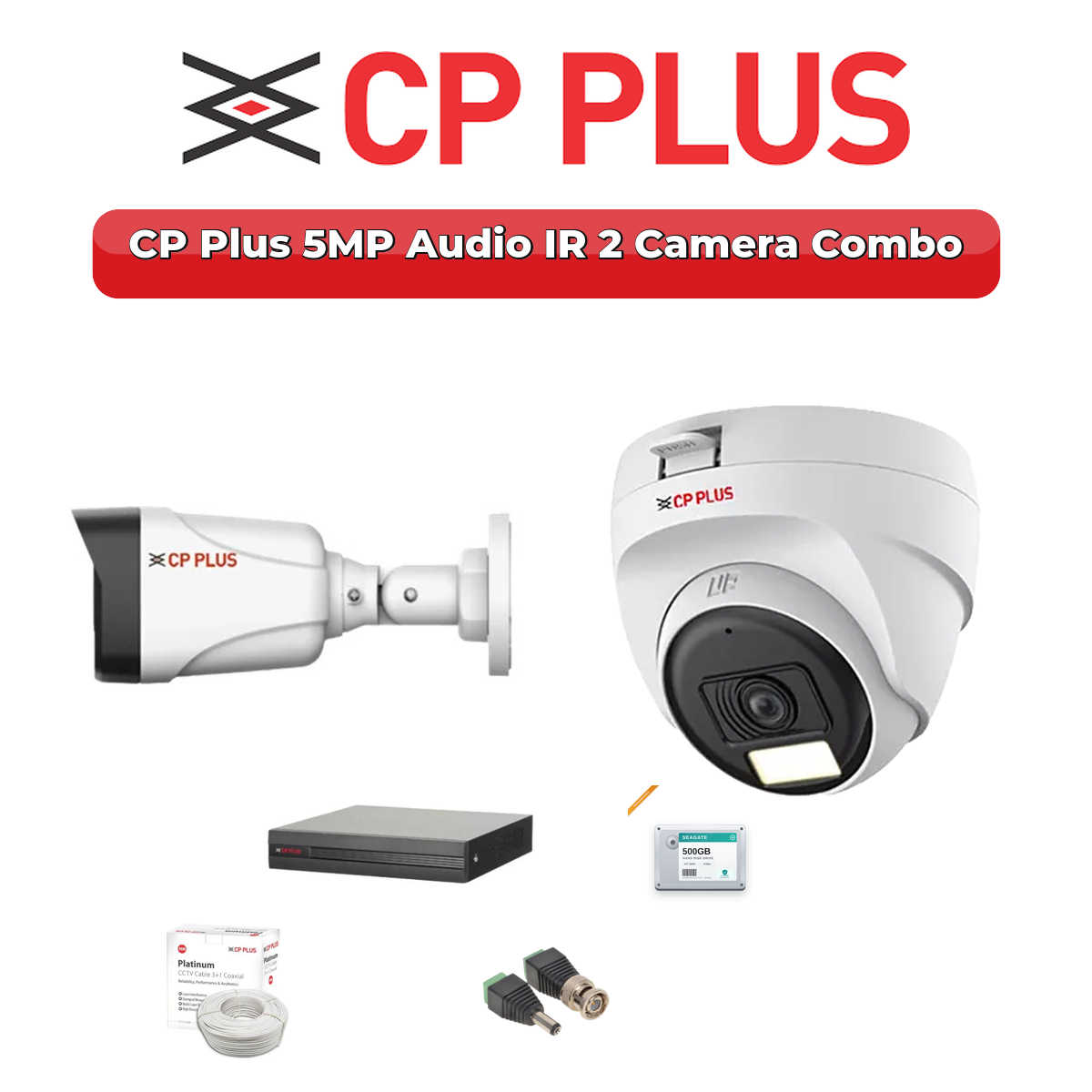 CP Plus 2 Camera 5MP HD CCTV Combo Kit | Audio IR | 4CH XVR / DVR | 500GB HDD 1 CP Plus 2 Camera 5MP HD CCTV Combo Kit | Audio IR | 4CH XVR / DVR | 500GB HDD
