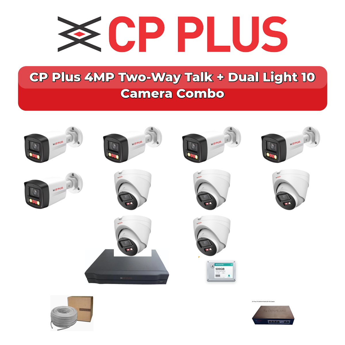 CP Plus 10 Camera 4MP IP CCTV Combo Kit | Two-Way Talk + Dual Light | 16CH NVR | 2TB HDD 1 CP Plus 10 Camera 4MP IP CCTV Combo Kit | Two-Way Talk + Dual Light | 16CH NVR | 2TB HDD