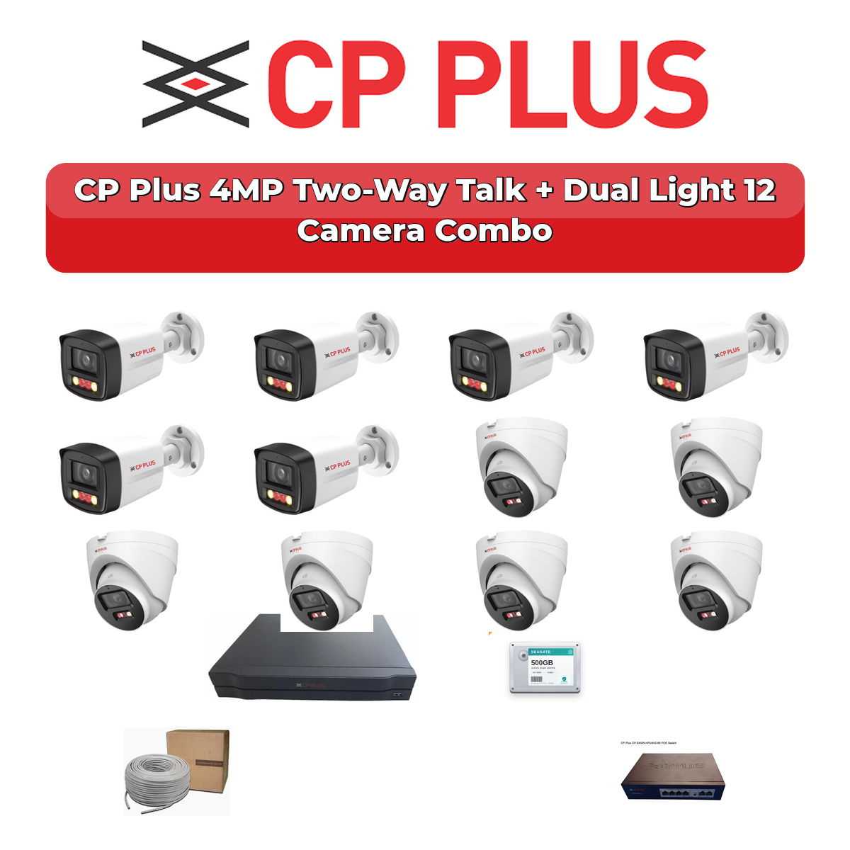 CP Plus 12 Camera 4MP IP CCTV Combo Kit | Two-Way Talk + Dual Light | 16CH NVR | 2TB HDD 1 CP Plus 12 Camera 4MP IP CCTV Combo Kit | Two-Way Talk + Dual Light | 16CH NVR | 2TB HDD