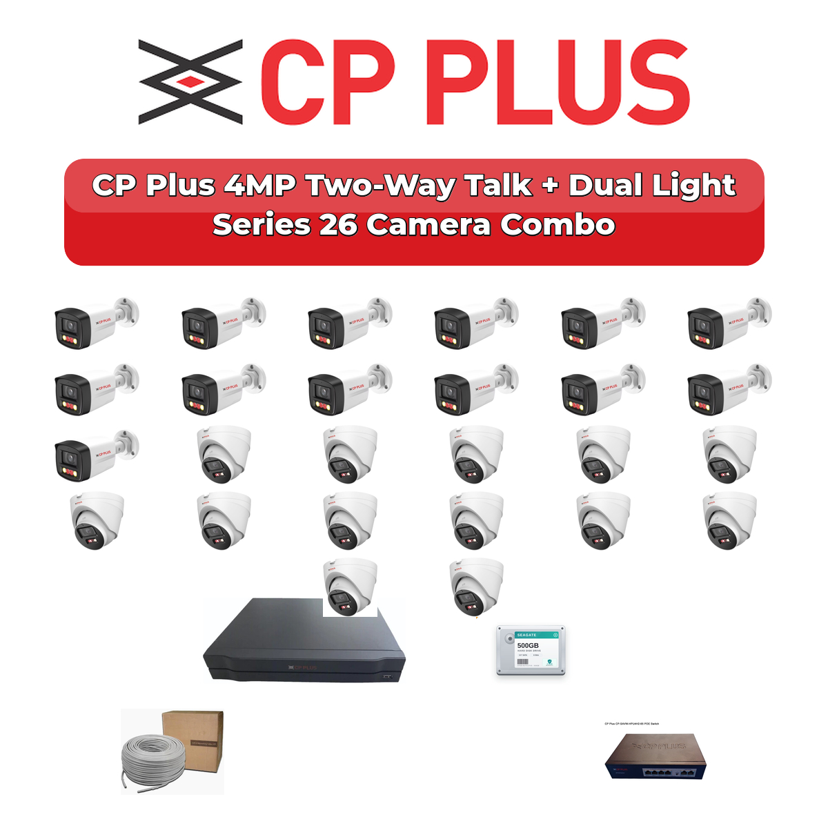 CP Plus 26 Camera 4MP IP CCTV Combo Kit | Two-Way Talk + Dual Light | 32CH NVR | 1×4TB + 1×6TB HDD 1 CP Plus 26 Camera 4MP IP CCTV Combo Kit | Two-Way Talk + Dual Light | 32CH NVR | 1×4TB + 1×6TB HDD