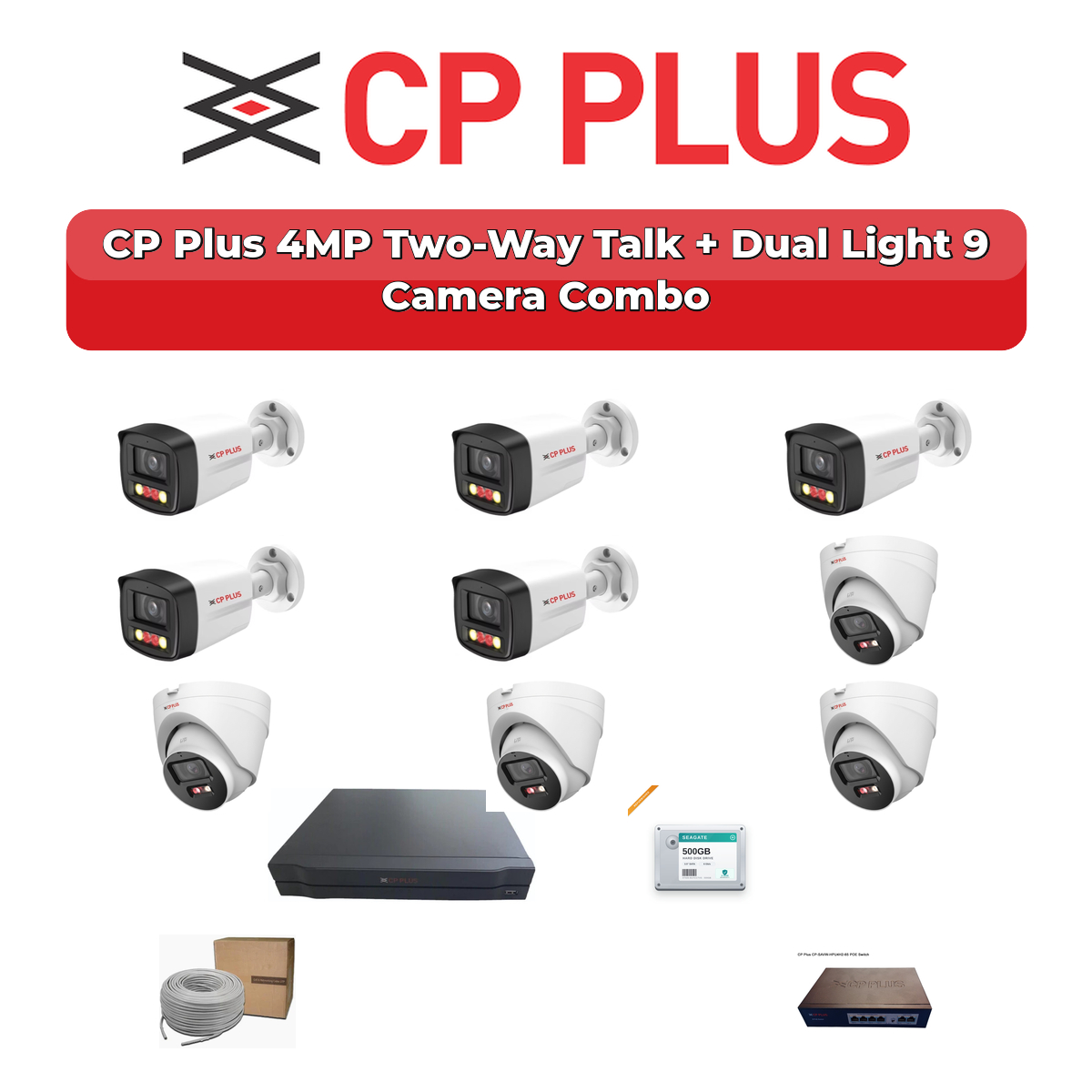 CP Plus 9 Camera 4MP IP CCTV Combo Kit | Two-Way Talk + Dual Light | 16CH NVR | 2TB HDD 1 CP Plus 9 Camera 4MP IP CCTV Combo Kit | Two-Way Talk + Dual Light | 16CH NVR | 2TB HDD