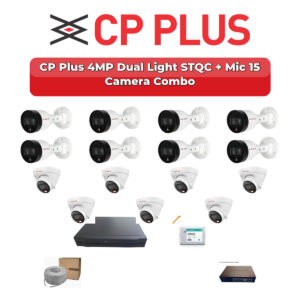 CP Plus 15 Camera 4MP IP CCTV Combo Kit | Dual Light STQC + Mic | 16CH NVR | 4TB HDD