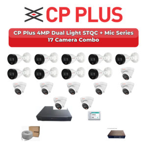 CP Plus 17 Camera 4MP IP CCTV Combo Kit | Dual Light STQC + Mic | 32CH NVR | 1×4TB + 1×2TB HDD
