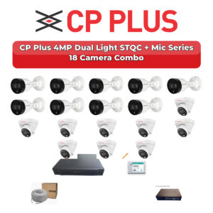 CP Plus 18 Camera 4MP IP CCTV Combo Kit | Dual Light STQC + Mic | 32CH NVR | 1×4TB + 1×2TB HDD