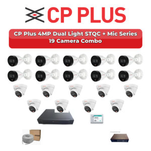 CP Plus 19 Camera 4MP IP CCTV Combo Kit | Dual Light STQC + Mic | 32CH NVR | 1×4TB + 1×2TB HDD