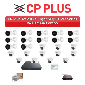 CP Plus 24 Camera 4MP IP CCTV Combo Kit | Dual Light STQC + Mic | 32CH NVR | 2×4TB HDD