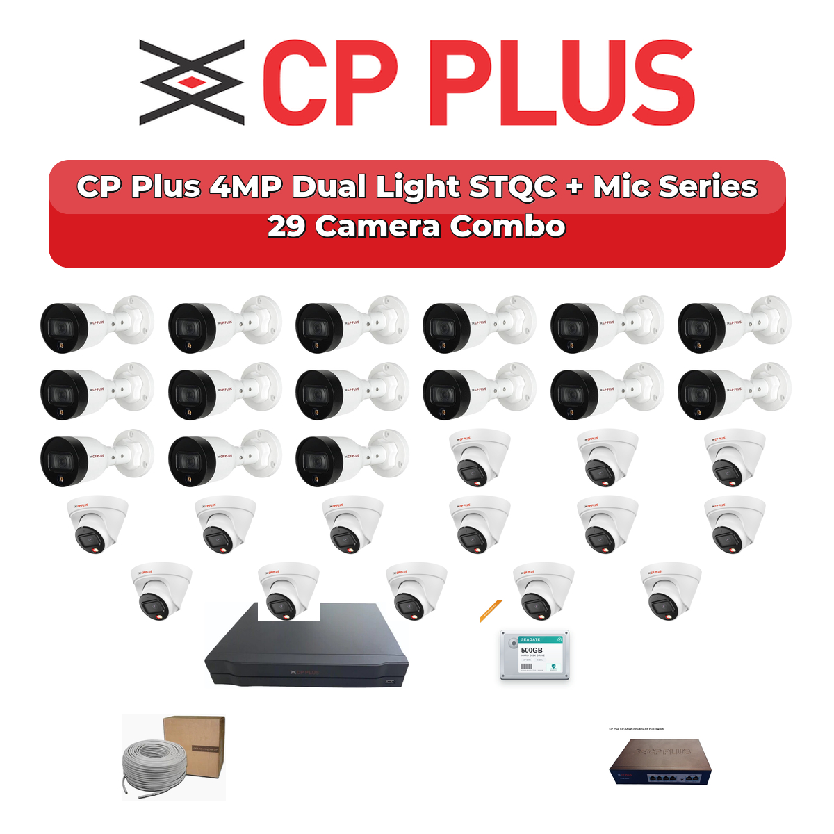CP Plus 29 Camera 4MP IP CCTV Combo Kit | Dual Light STQC + Mic | 32CH NVR | 2ร6TB HDD 1 CP Plus 29 Camera 4MP IP CCTV Combo Kit | Dual Light STQC + Mic | 32CH NVR | 2ร6TB HDD