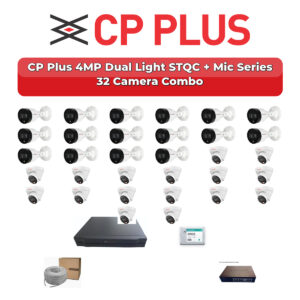 CP Plus 32 Camera 4MP IP CCTV Combo Kit | Dual Light STQC + Mic | 32CH NVR | 2×6TB HDD