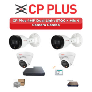 CP Plus 4 Camera 4MP IP CCTV Combo Kit | Dual Light STQC + Mic | 4CH NVR | 500GB HDD