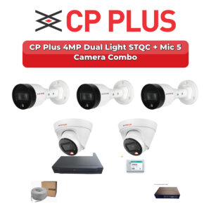 CP Plus 5 Camera 4MP IP CCTV Combo Kit | Dual Light STQC + Mic | 8CH NVR | 500GB HDD