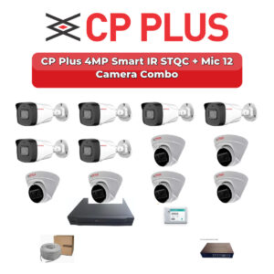 CP Plus 12 Camera 4MP IP CCTV Combo Kit | Smart IR STQC + Mic | 16CH NVR | 2TB HDD