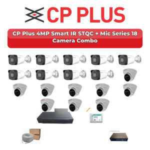 CP Plus 18 Camera 4MP IP CCTV Combo Kit | Smart IR STQC + Mic | 32CH NVR | 1×4TB + 1×2TB HDD